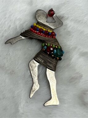 Vintage LizTech Inspired "Leaper Dancer" Mixed Media Brooch Pin